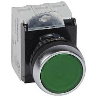 Кнопка с потайным толкателем ∅ 22,3 - Osmoz - в сборе - с подсветкой - зеленый - 230 В~ | код 023759 |  Legrand